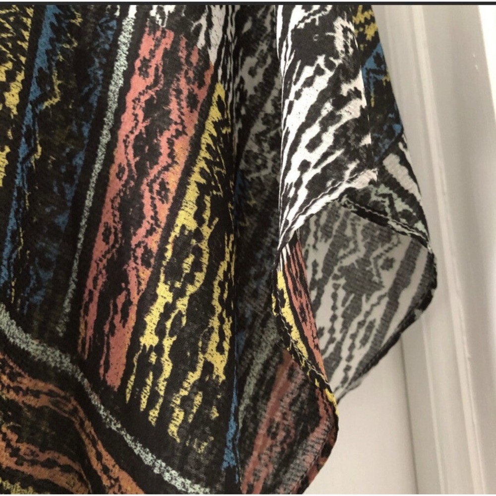 Free People Blouse Women's XS Multicolor Abstract Sheer Square Neck - Picture 3 of 7